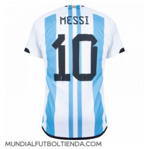 Camiseta Argentina Lionel Messi #10 Primera Equipación Replica Mundial 2022 mangas cortas
